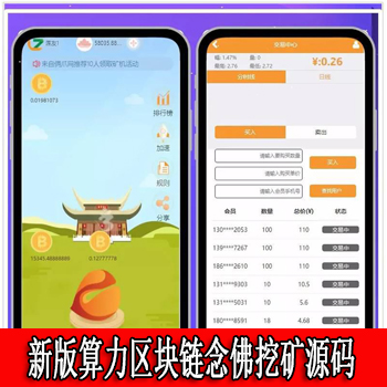 新版算力区块链念佛挖矿源码 + 商城带曲线图